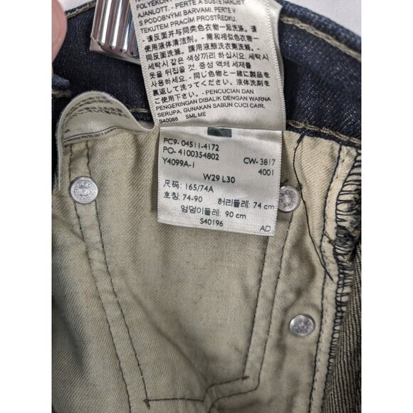 Levis 511 Slim Fit Dark Blue Rinse Denim Mens 29x30 Straight Leg  Jeans Distress - Picture 9 of 11